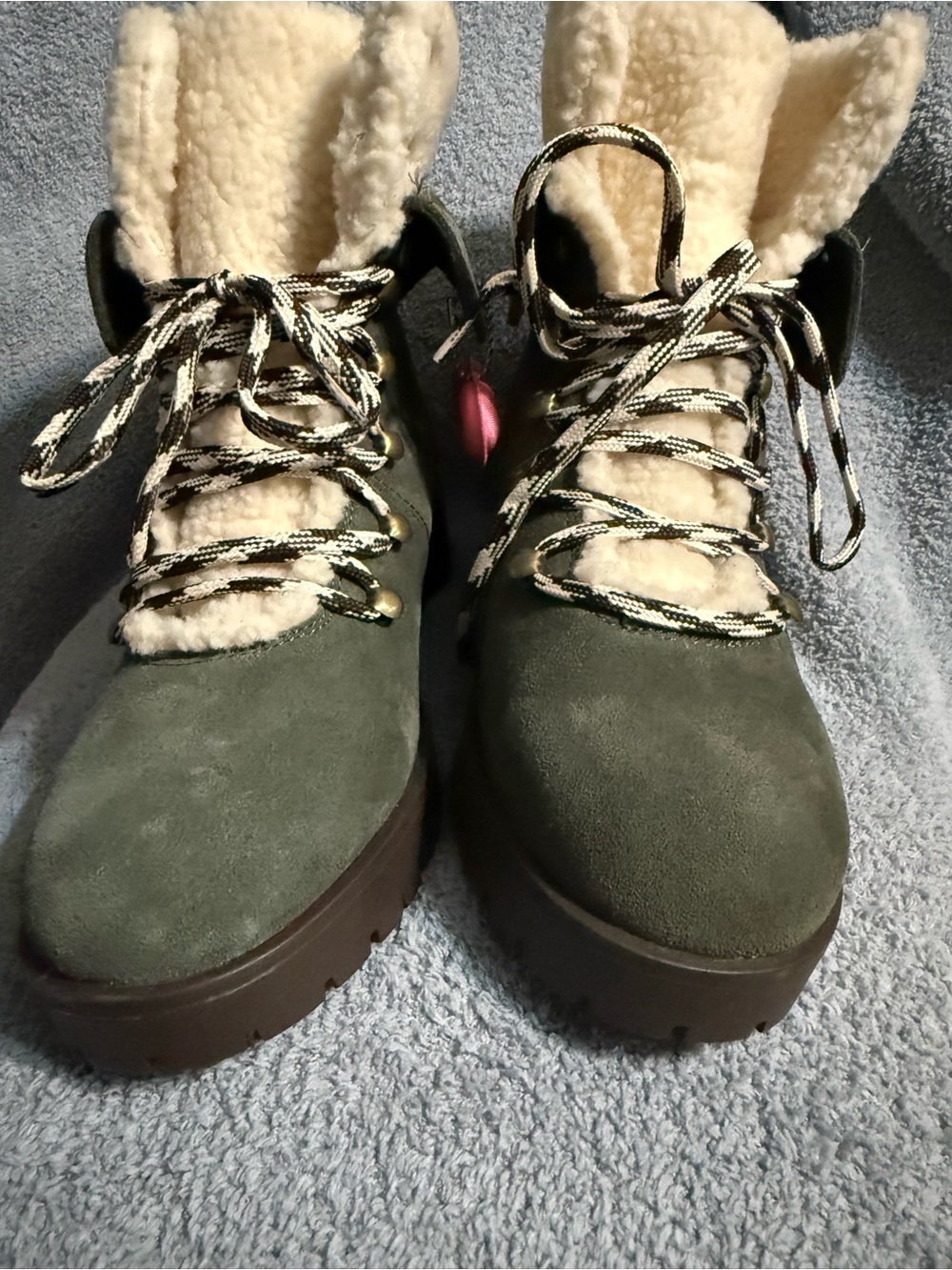 Womens Sketcher Olive Green Faux-Shearling Lace-Up Bootie - Picture 2 of 6